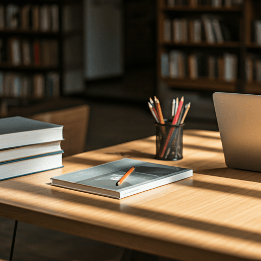 Organised study desk with notes and tools